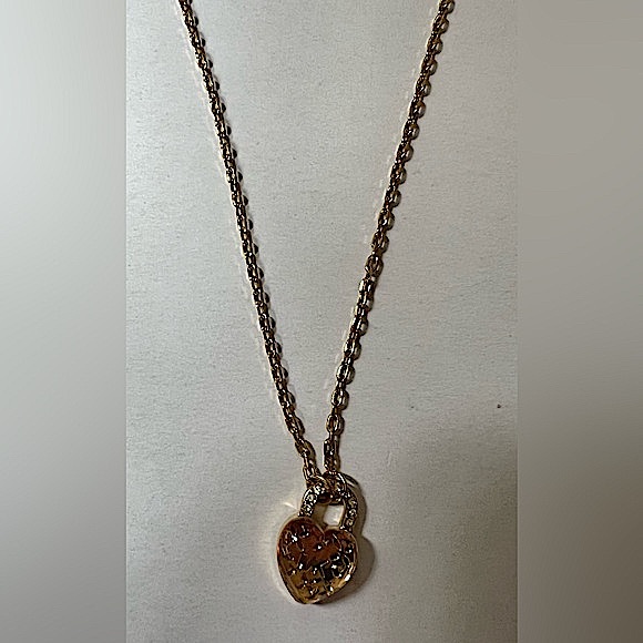 Michael Kors Logo Love Gold Tone Heart Lock Pendant Necklace - Picture 4 of 9